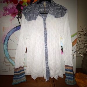 Mixed media raw edge button down